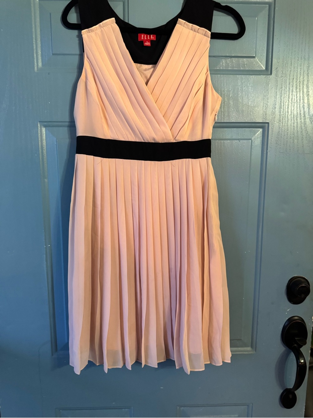 ELLE Blush Pink Midi Dress with Black Waistband